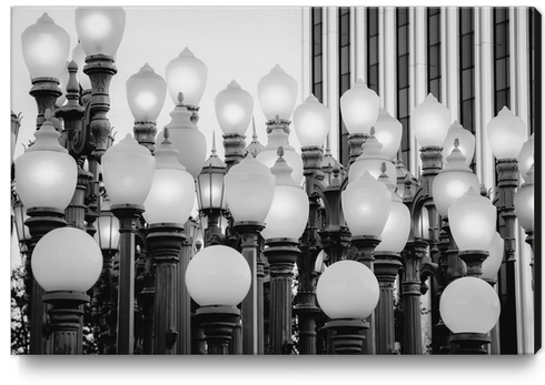 Urban Light at LACMA Los Angeles California USA in black and white Canvas Print by Timmy333