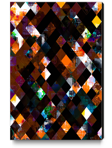 geometric pixel square pattern abstract art in orange green Canvas Print by Timmy333