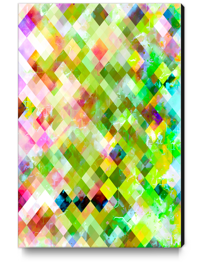 geometric square pixel pattern abstract background in green pink yellow blue Canvas Print by Timmy333