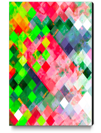 geometric square pixel pattern abstract art background in green red Canvas Print by Timmy333