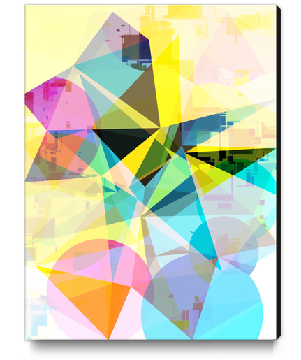 colorful geometric triangle and circle shape abstract background in yellow blue pink Canvas Print by Timmy333