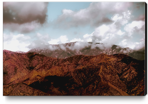 View from the hiking trail with mountain view and blue cloudy sky to Hollywood sign Los Angeles California USA Canvas Print by Timmy333