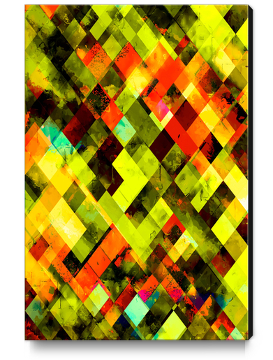 geometric pixel square pattern abstract in green yellow orange Canvas Print by Timmy333