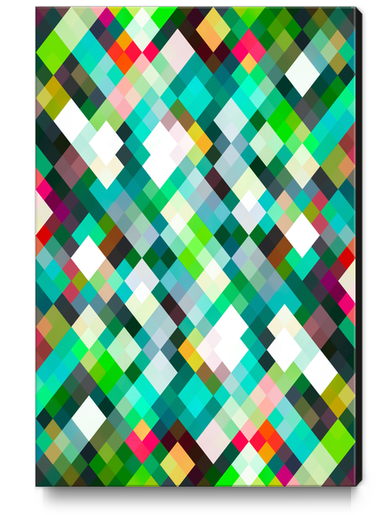 geometric square pixel pattern abstract art background in green red yellow Canvas Print by Timmy333