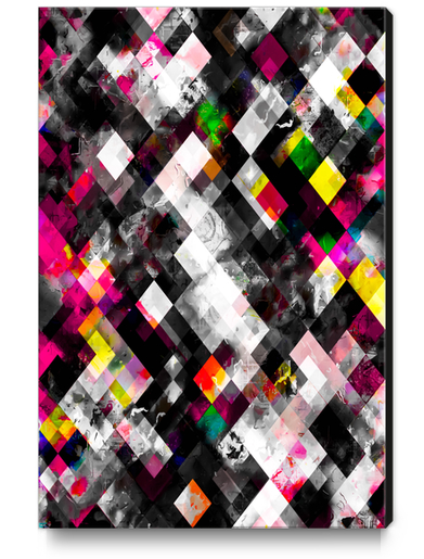 geometric pixel square pattern abstract art in pink yellow green blue Canvas Print by Timmy333
