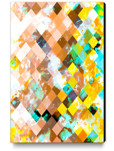 geometric square pixel pattern abstract in brown yellow blue Canvas Print by Timmy333