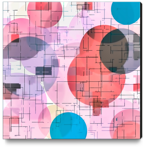 geometric square and circle pattern abstract in red pink blue Canvas Print by Timmy333