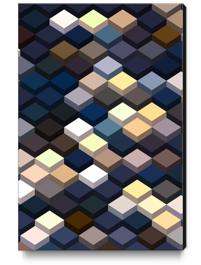 geometric square cube pattern abstract background in dark blue and brown Canvas Print by Timmy333