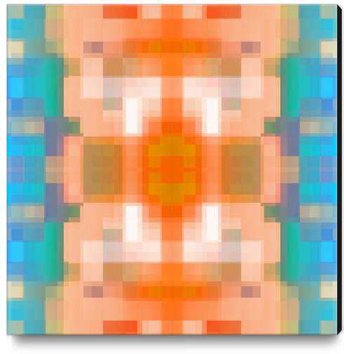 geometric symmetry art pixel square pattern abstract background in orange blue Canvas Print by Timmy333
