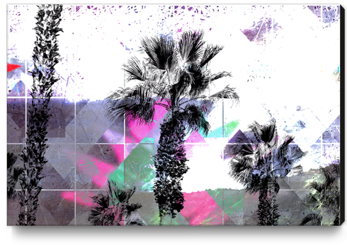 palm tree with geometric pixel square pattern abstract in purple pink blue Canvas Print by Timmy333