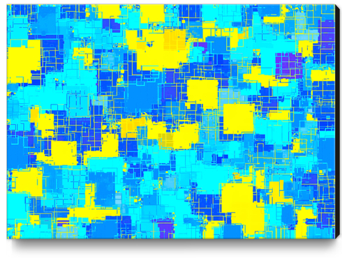 geometric square pixel pattern abstract in blue and yellow Canvas Print by Timmy333