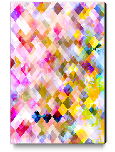 geometric pixel square pattern abstract in pink purple yellow green Canvas Print by Timmy333