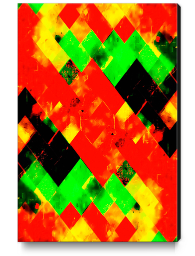 geometric pixel square pattern abstract in red green yellow Canvas Print by Timmy333