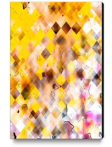 geometric square pixel pattern abstract in yellow brown pink Canvas Print by Timmy333