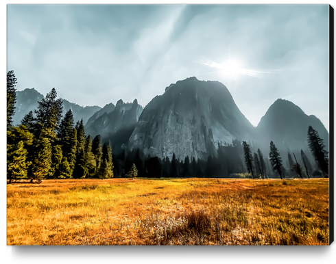 Mountains scenic with blue cloudy sky at Yosemite national park, California, USA Canvas Print by Timmy333