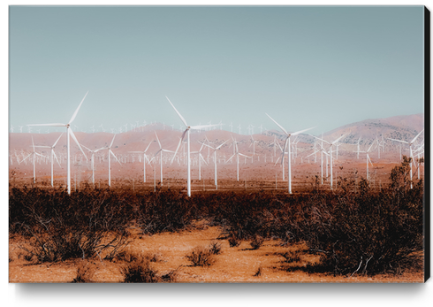 Wind turbine in the desert and mountain view at Kern County California USA Canvas Print by Timmy333