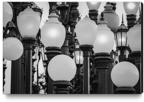 Urban Light at LACMA Los Angeles California USA in black and white Canvas Print by Timmy333