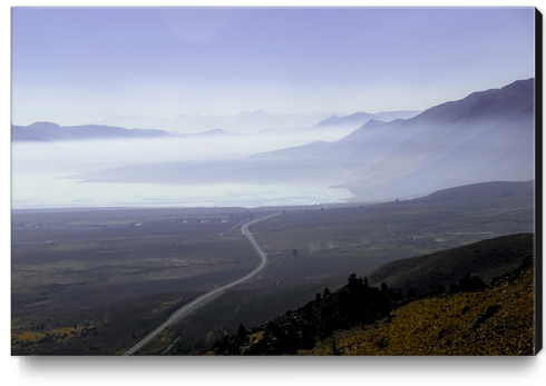 road with foggy sky and mountains scenic in California Canvas Print by Timmy333