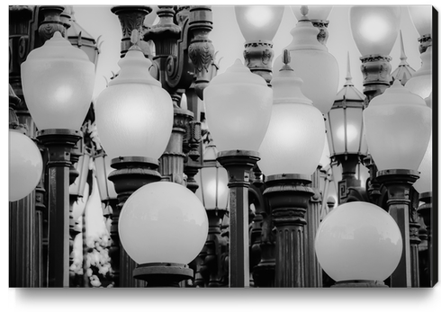 Urban Light at LACMA Los Angeles California USA in black and white Canvas Print by Timmy333