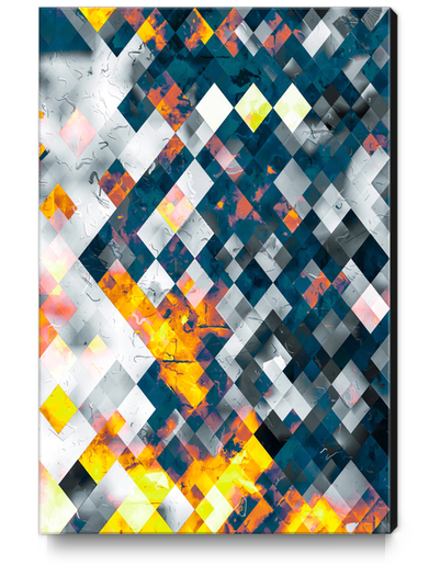 geometric pixel square pattern abstract background in blue orange brown Canvas Print by Timmy333