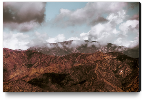 View from the hiking trail with mountain view and blue cloudy sky to Hollywood sign Los Angeles California USA Canvas Print by Timmy333