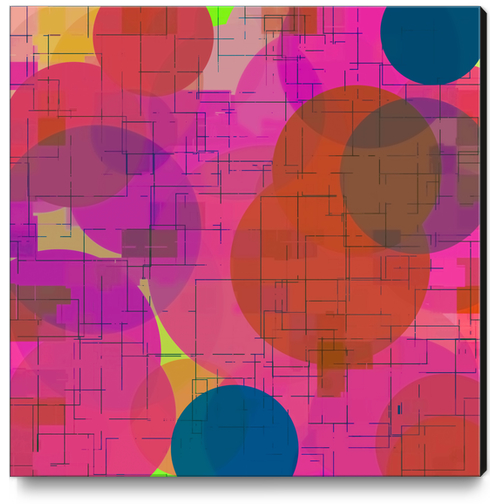 geometric square and circle pattern abstract in pink red blue Canvas Print by Timmy333