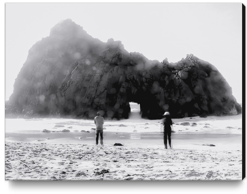 big stone at Pfeiffer beach, Big Sur, California, USA in black and white Canvas Print by Timmy333