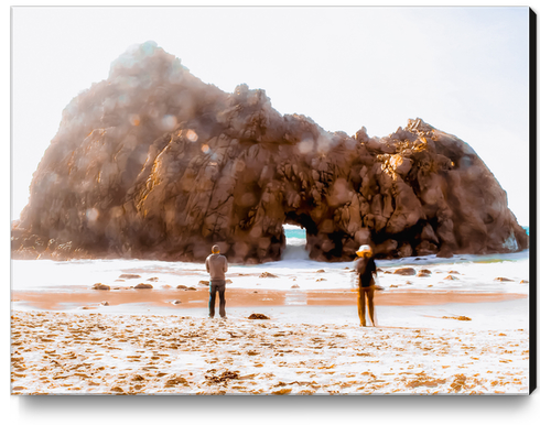 Big stone and sandy beach at Pfeiffer beach, Big Sur, California, USA Canvas Print by Timmy333