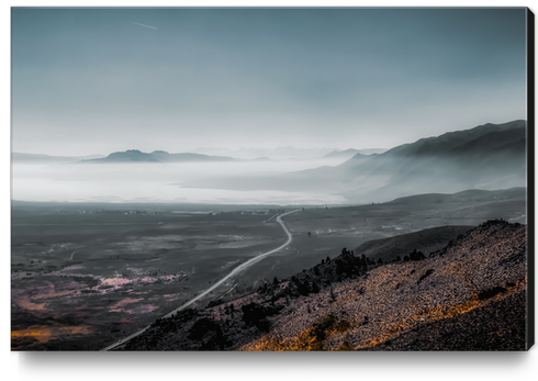 mountains layer with foggy blue sky in California USA Canvas Print by Timmy333