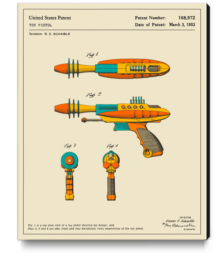 DISINTEGRATOR PISTOL PATENT (1953) Canvas Print by Jazzberry Blue