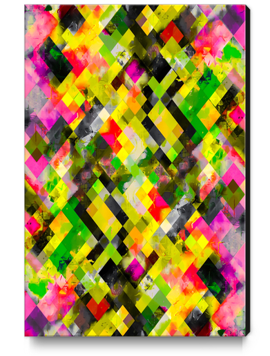 geometric pixel square pattern abstract background in green yellow pink Canvas Print by Timmy333