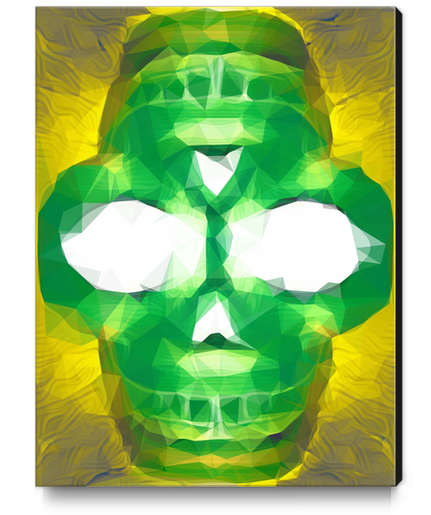 psychedelic skull art geometric triangle abstract pattern in green yellow Canvas Print by Timmy333