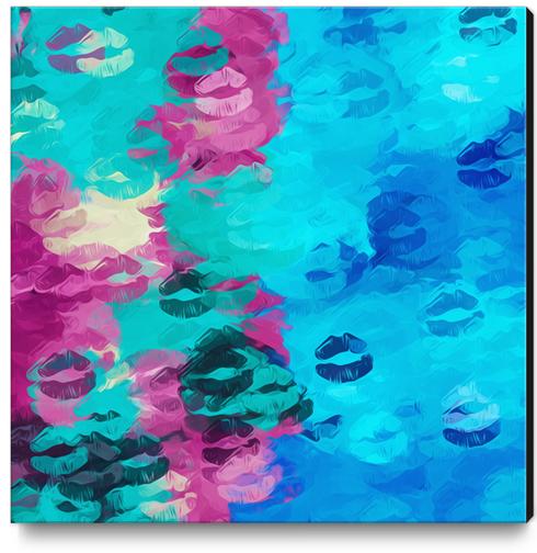 blue and pink kisses lipstick texture abstract background Canvas Print by Timmy333