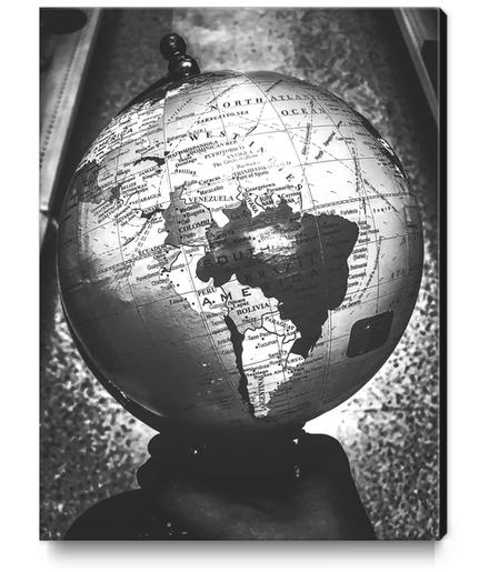 holding globe map in black and white Canvas Print by Timmy333