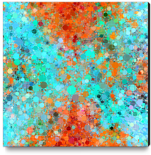 psychedelic geometric circle pattern and square pattern abstract in orange and blue Canvas Print by Timmy333