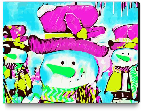 snowman with pink hat and blue background Canvas Print by Timmy333