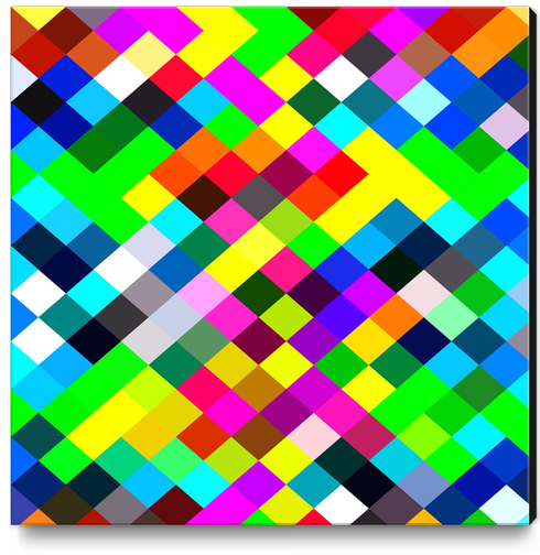 geometric square pixel pattern abstract in blue yellow pink green red Canvas Print by Timmy333