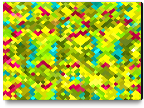 square pixel pattern abstract in yellow green blue red Canvas Print by Timmy333