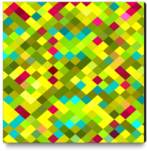 geometric square pixel pattern abstract in yellow red green blue Canvas Print by Timmy333