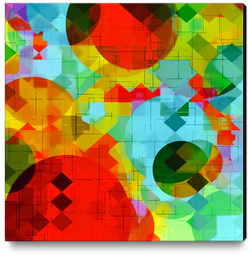 geometric square pixel and circle pattern abstract in red blue yellow Canvas Print by Timmy333