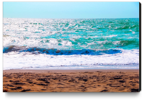 sandy beach with blue water and blue sky in summer Canvas Print by Timmy333