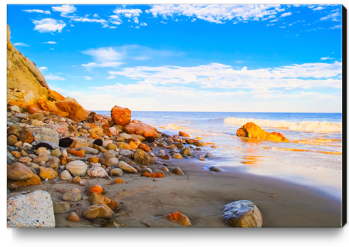 sandy beach with blue cloudy sky in summer Canvas Print by Timmy333