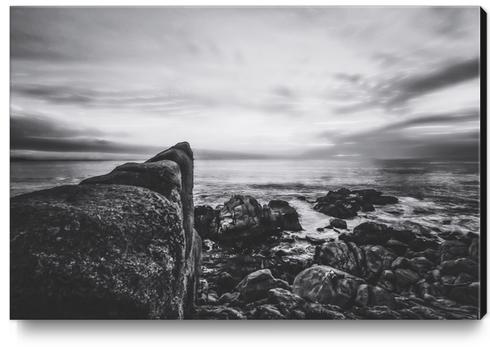 ocean sunset view with beautiful blue cloudy sky in black and white Canvas Print by Timmy333