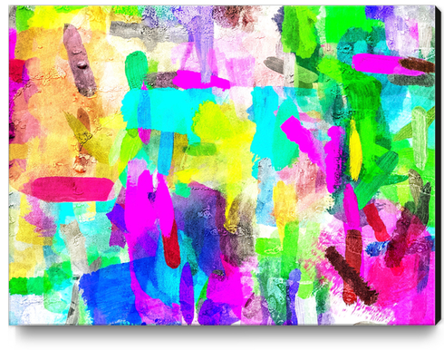 splash brush painting texture abstract background in blue pink yellow green Canvas Print by Timmy333