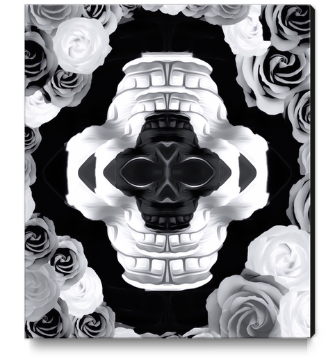 funny skull portrait with roses in black and white Canvas Print by Timmy333