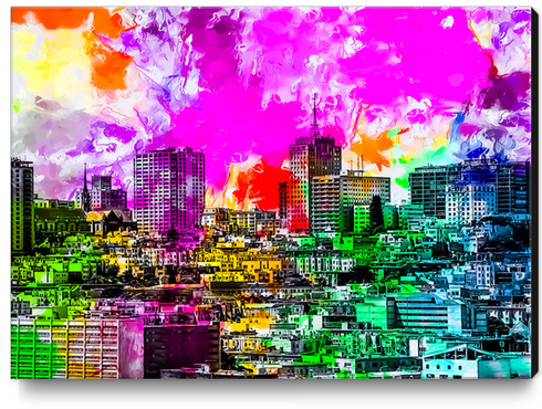 building in the city at San Francisco, USA with colorful painting abstract background Canvas Print by Timmy333