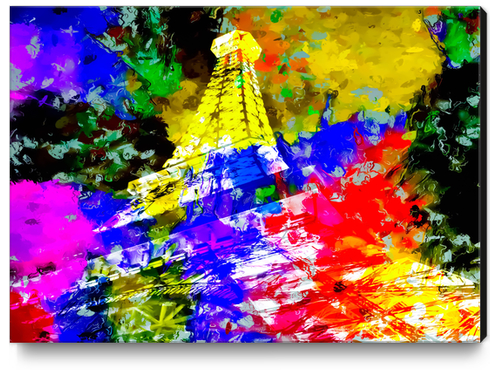 Eiffel Tower, France at night with colorful painting abstract background Canvas Print by Timmy333