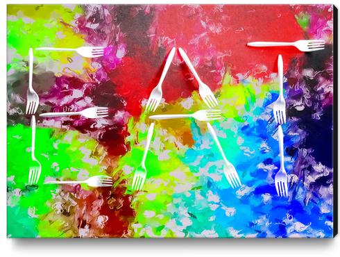 EAT alphabet by fork with colorful painting abstract background Canvas Print by Timmy333