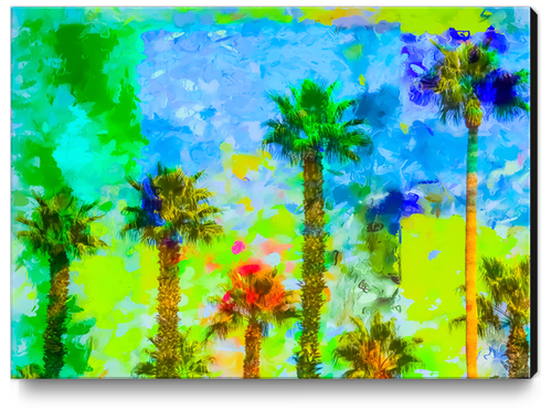 green palm tree with blue yellow green painting abstract background Canvas Print by Timmy333