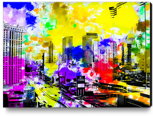 building of the hotel and casino at Las Vegas, USA with blue yellow red green purple painting abstract background Canvas Print by Timmy333
